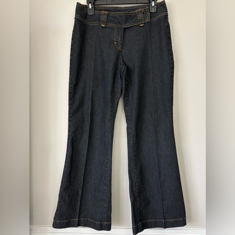 Bisou Bisou Michele Bohbot Wide Leg Flare Jeans Dark Wash 29” Inseam Size 8